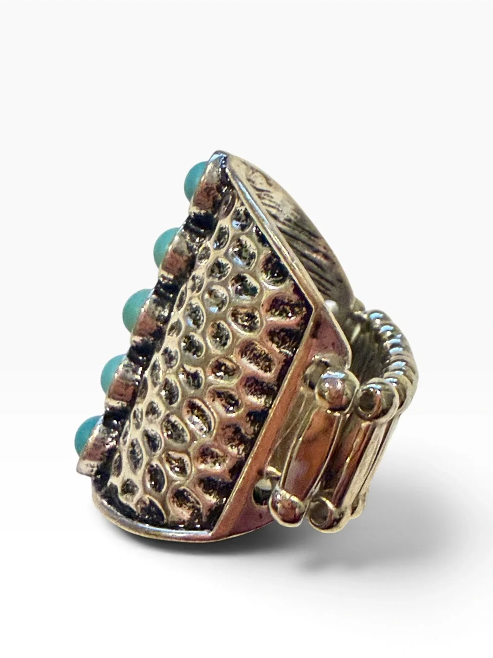 Turquoise Color Stretch Ring Silver Tone Western Boho Southwestern Statement 7